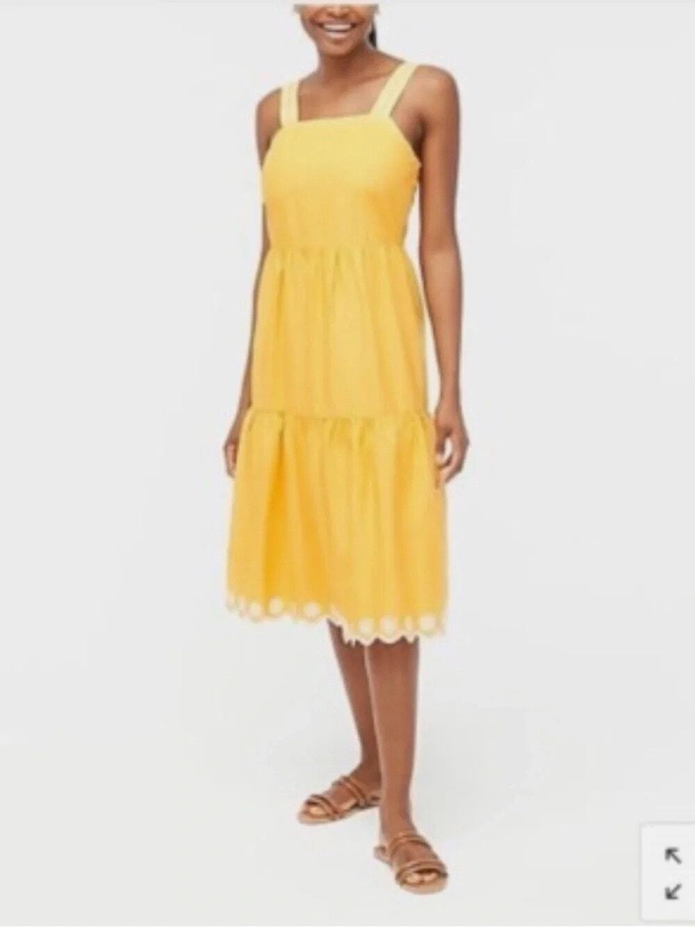 J. Crew Factory Yellow Embroidered Scalloped Tiered Preppy Midi Dress 4